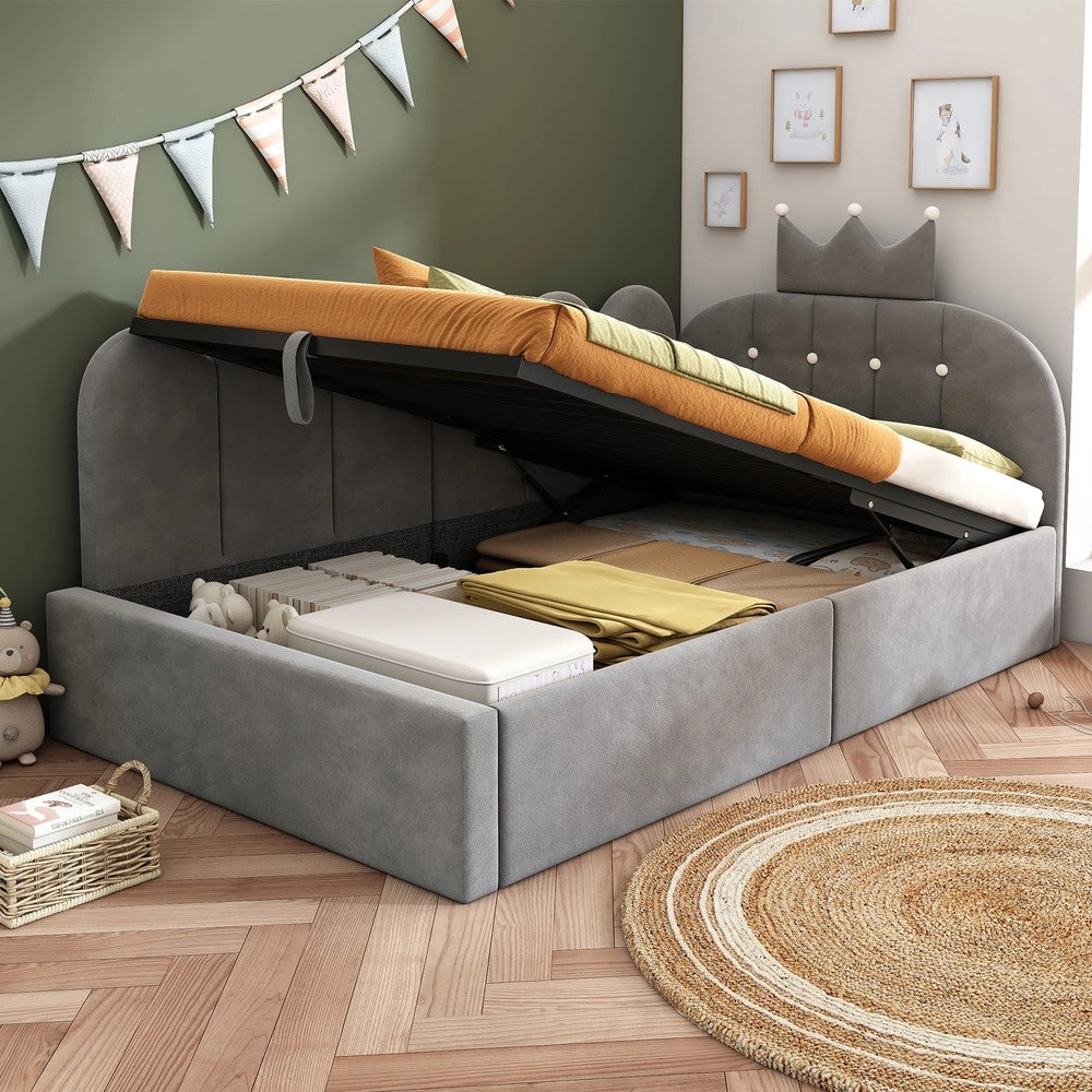 Letto Imbottito a L con Contenitore 90x190 ¨C Xylo ¨C Velluto Grigio