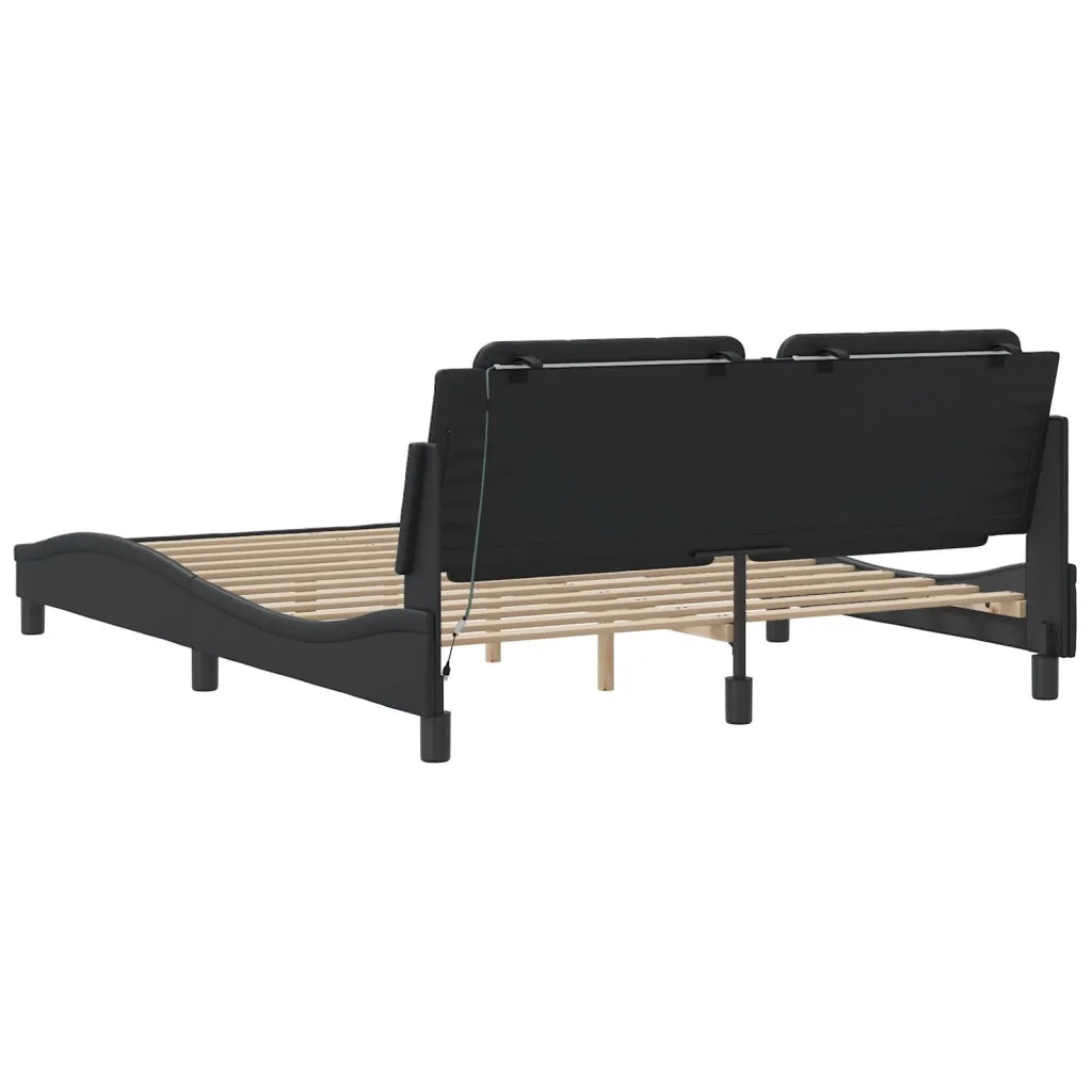 Letto matrimoniale | Letto per adulti | Giroletto con LED senza Materasso Zadar Nero 160x200 cm
