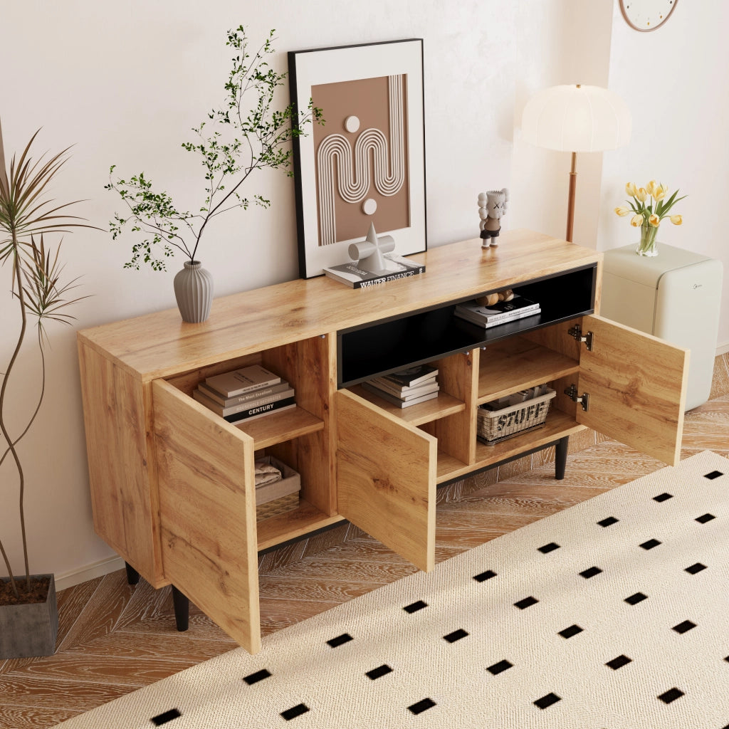 SIDEBOARD 160 x 35 x 76 cm in MDF effetto legno naturale, 3 ante