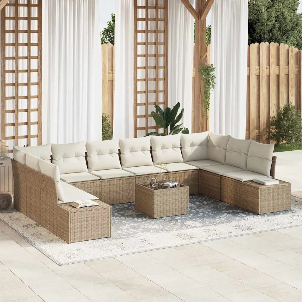 Set Divano da Giardino 10 pcs Beige e Crema Polyrattan