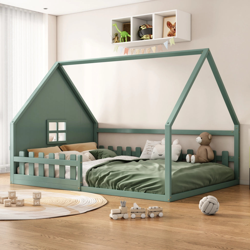Letto singolo per bambini - Zephmum- 140x200 cm- Verde- Pino, sponde