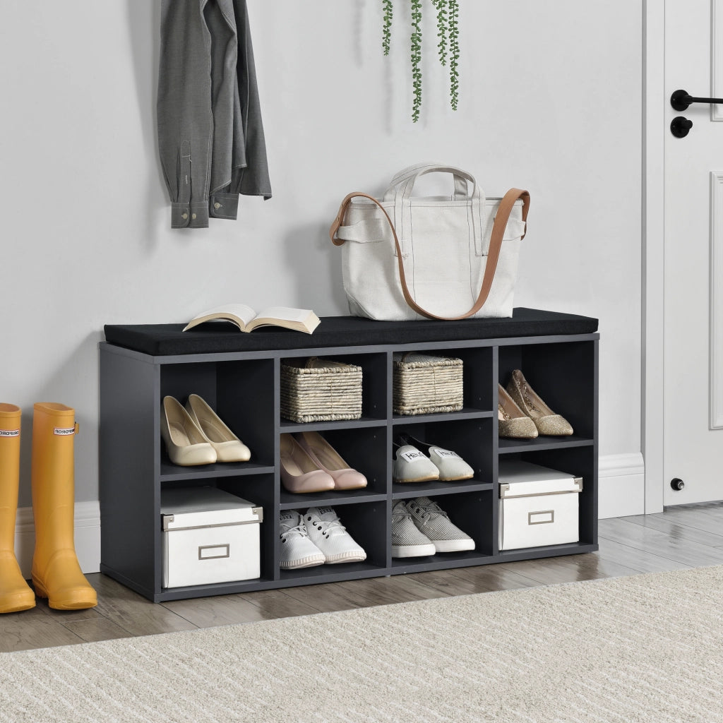 Scarpiera con Seduta Imbottita Panca Portascarpe con 10 Vani 103x48x30 cm Grigio Scuro [en.casa]