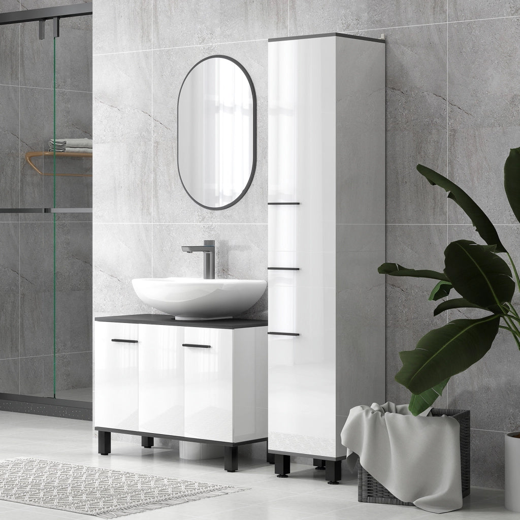 Mobiletto Sottolavabo con 2 Ante e Ripiani Regolabili ¨C Zephmum ¨C 80x34x60 Bianco