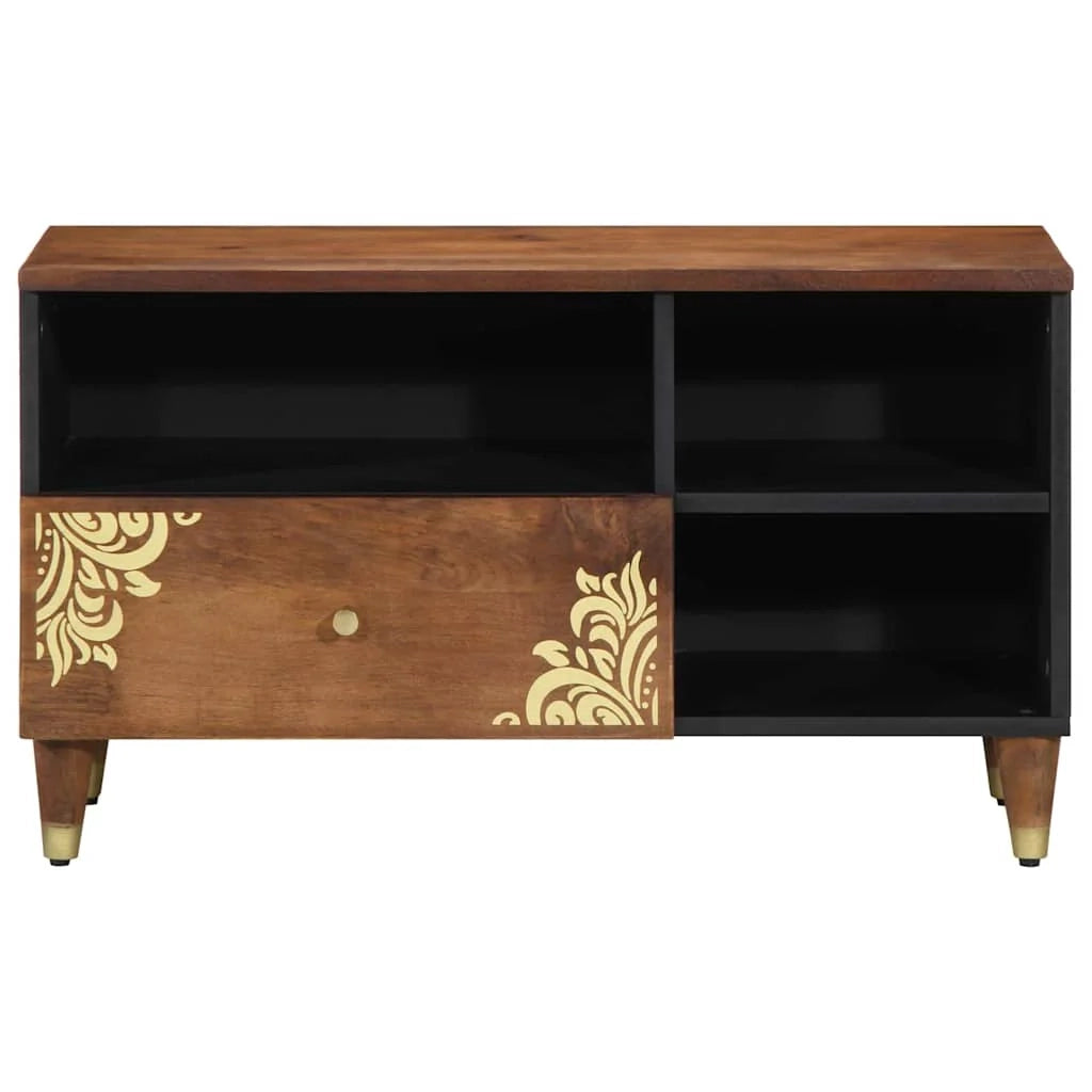 Mobile porta TV rettangolare moderno 80 x 33 x 46 cm design elegante e raffinato in legno massello di mango color miele 02_0057876