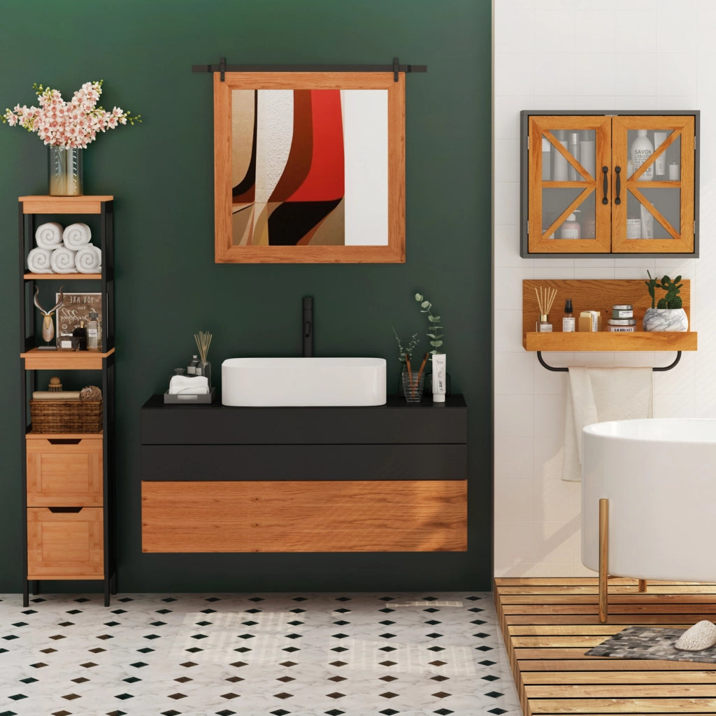 Mobiletto Bagno Colonne ¨C Minimal ¨C Bamb¨´ Nero 30x30x144 cm