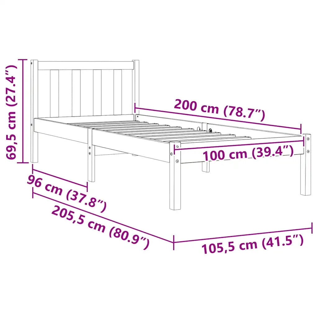Giroletto senza Materasso-Struttura Letto Marrone Cera 100x200 cm Legno di Pino 448852