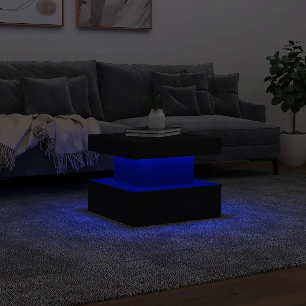 Tavolino da Salotto con Luci LED-Tavolino da soggiorno Nero 50x50x40 cm 853446