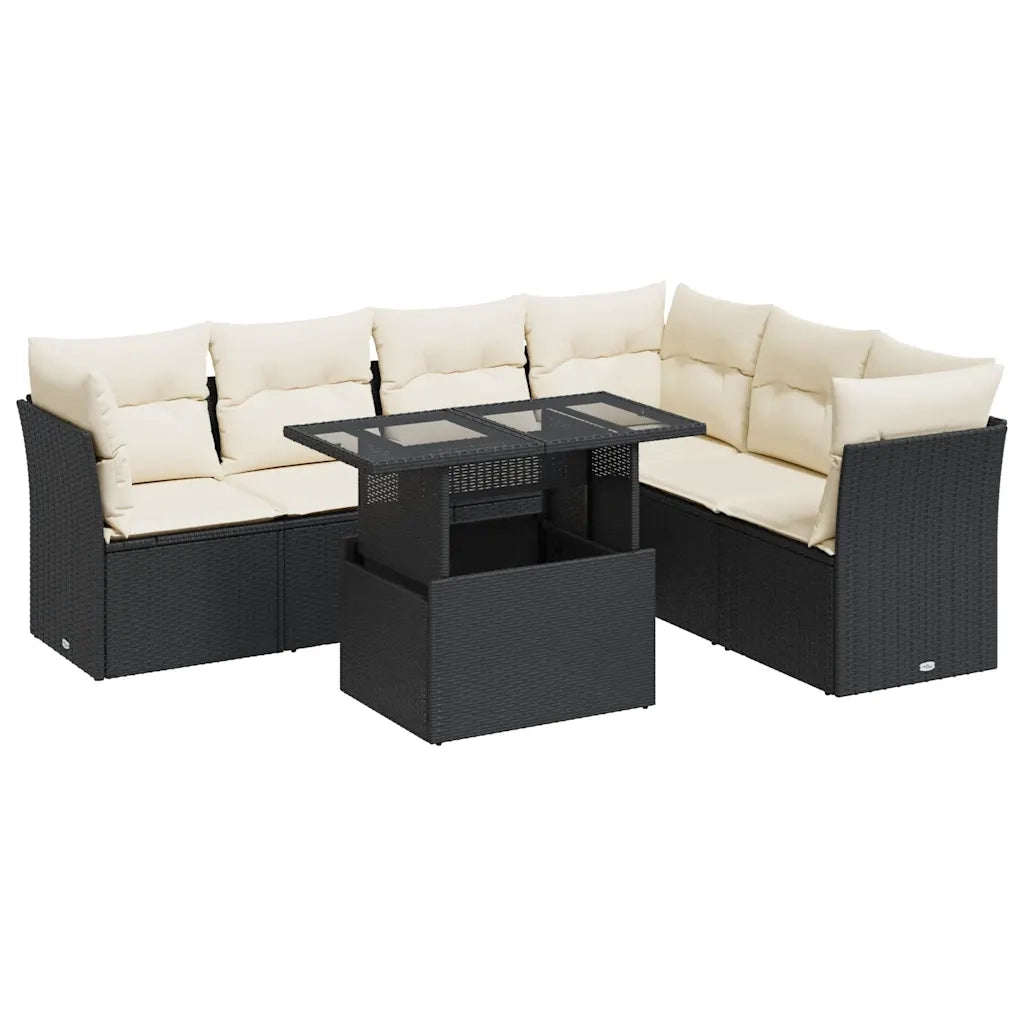 Set Divani da Giardino con Cuscini 7pz Nero Polyrattan 3326167