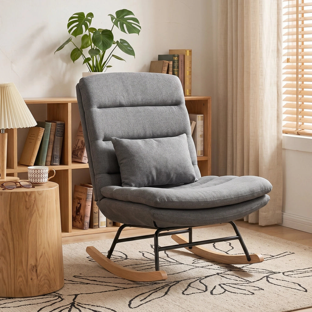 Poltrona a Dondolo in Tessuto ¨C Minimal ¨C Grigio Chiaro