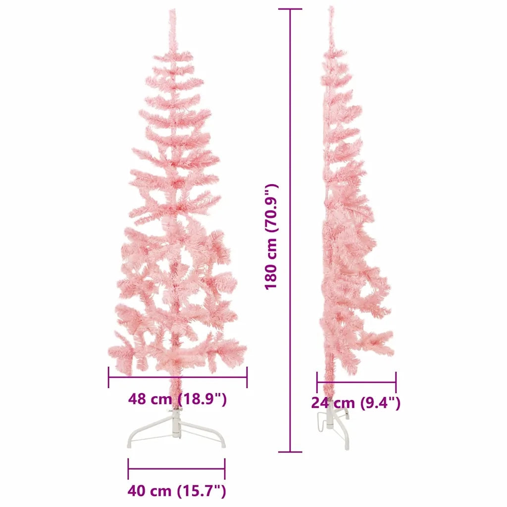 Albero Natale Artificiale Sottile a Metà e Supporto Rosa 180 cm 344571