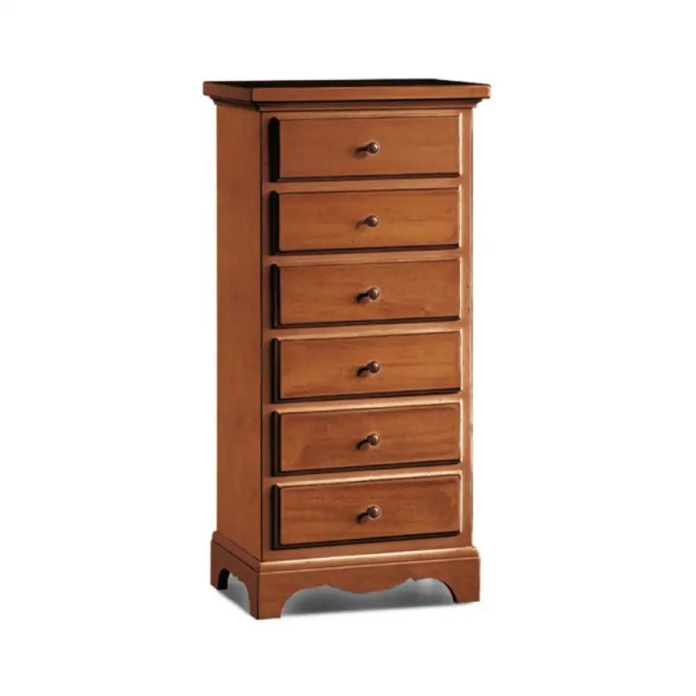 Cassettiera 6 cassetti arte povera in legno massello e mdf con rifinitura in noce 50x35x105 H