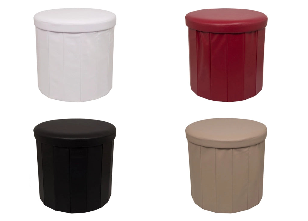 Pouf Salotto Contenitore Ecopelle Rotondo Pieghevole Tinta Unita - Pouf - Tortora