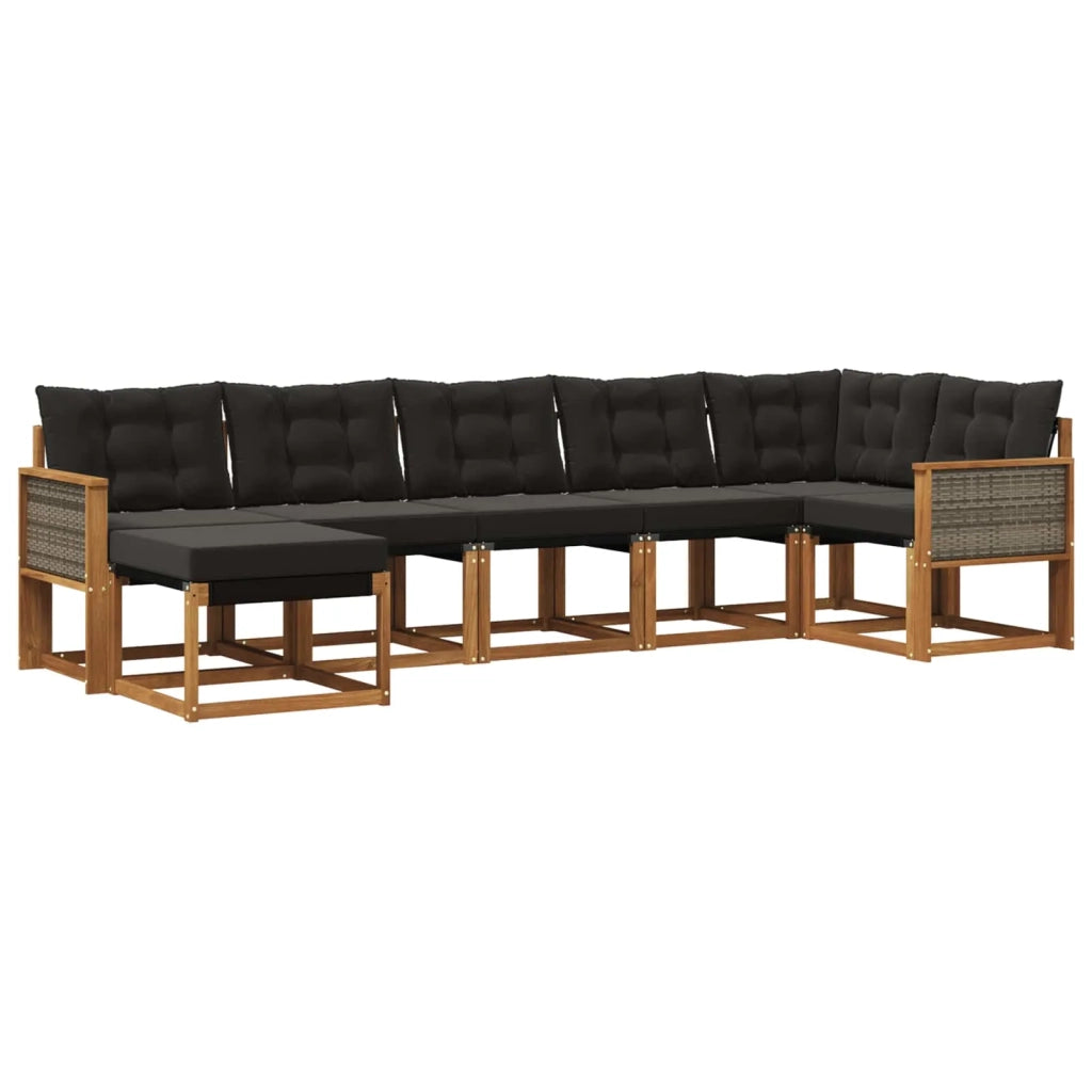 Set di divani da esterno con cuscino 7 pcs Naturale e Nero 3382092