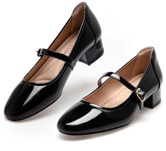 Stivali Mary Jane con laccetto flessibile in nero lucido - altezza 6,5 cm