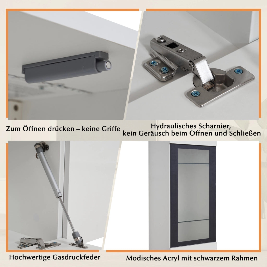 PARETE ATTREZZATA Set da 3 pezzi con LED 180 cm Bianco lucido