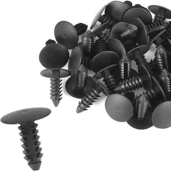 Set di Viti con Viti a Spillo - Plastica - Nero - Pacchetto da 40 Unità - Lunghezza Totale 17 mm - Per Diametro Foro 5 mm - Viti a Spillo