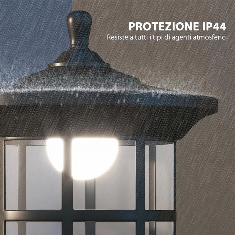 LAMPIONE SOLARE CON 6H AUTONOMIA E ANCORAGGIO A TERRA, IN POLICARBONATO E ABS IP44, 17X17X127 CM, NERO