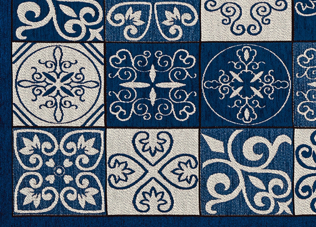 Tappeto Passatoia Runner Cucina Antiscivolo Lavabile Disegno Maiolica Suardi - 55x80 - Blu