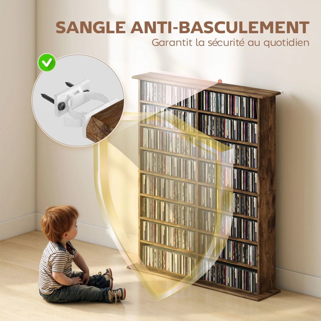 Cassettiera per CD e DVD con 16 scomparti e 12 ripiani regolabili ¨C Minimal ¨C marrone