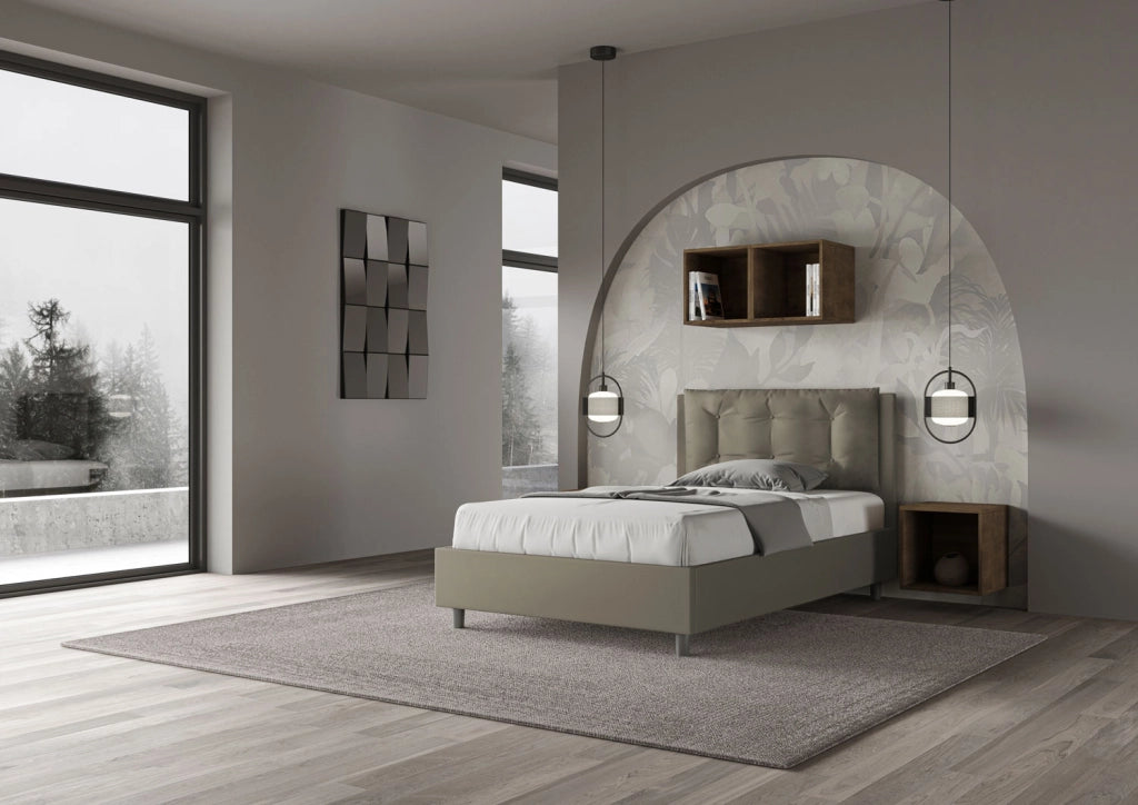 BS COM Letto una piazza e mezza con rete imbottito 120x190 similpelle cappuccino