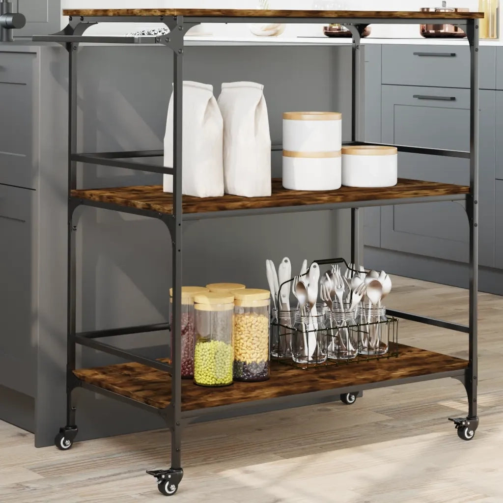 Carrello da Cucina Rovere Fumo 100,5x50x105cm Legno Multistrato CFW7260346