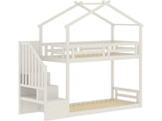 Letto a castello a forma di capanna con scaletta in legno "Oriana" - 90 x 190 cm - Beige