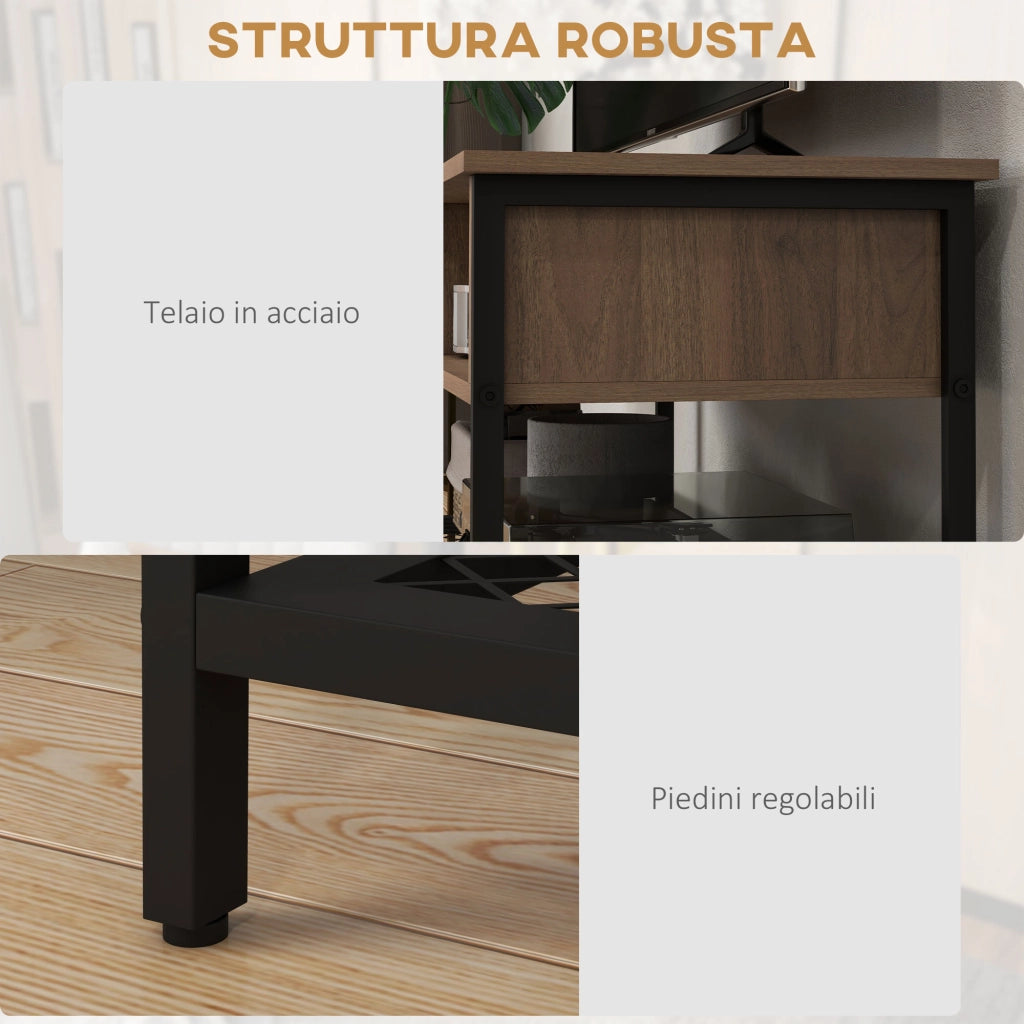 Mobile TV Stile Industriale ¨C Xylo ¨C Legno e Acciaio Marrone Nero 110x40x48cm fino 48 Pollici