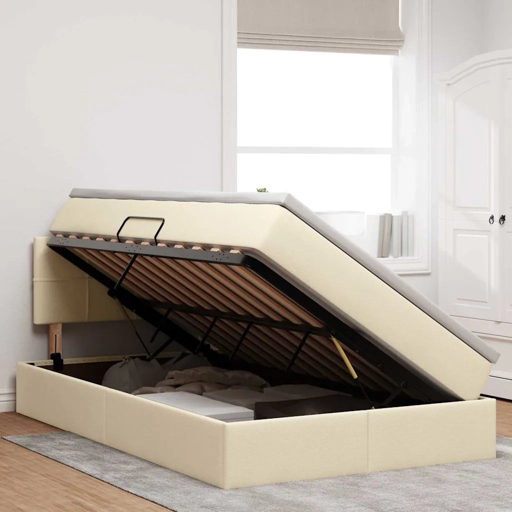 Letto con contenitore e LED con led Crema 120 x 200 cm Tessuto