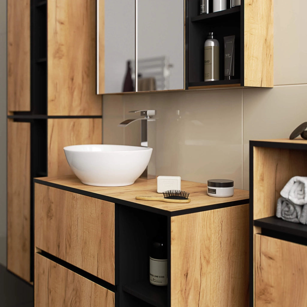 Colonna bagno sospesa VAMI Rovere Craft, Nero 50 cm 2 ante 50x30x170 cm