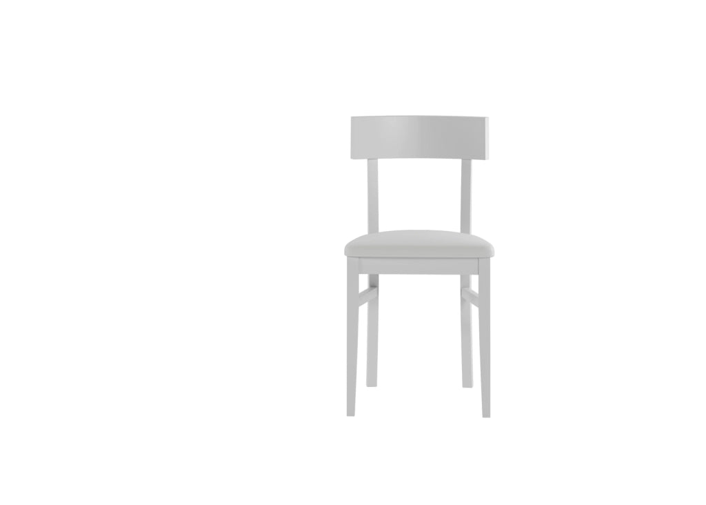 Sedia da interno Monaco in legno di faggio laccato bianco con seduta imbottita in similpelle e schienale in legno - 2 pezzi per conf.
