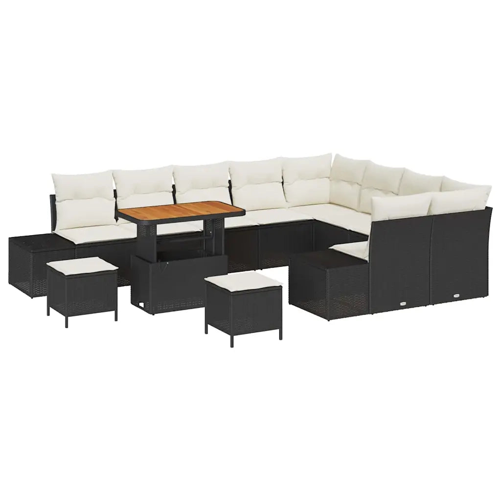 Set Divano da Giardino con cuscino 12 pcs Nero polyrattan