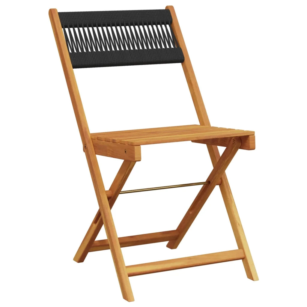 Set da Bistrot 3pz | Set Salotto da Giardino Nero in Polipropilene e Legno Massello
