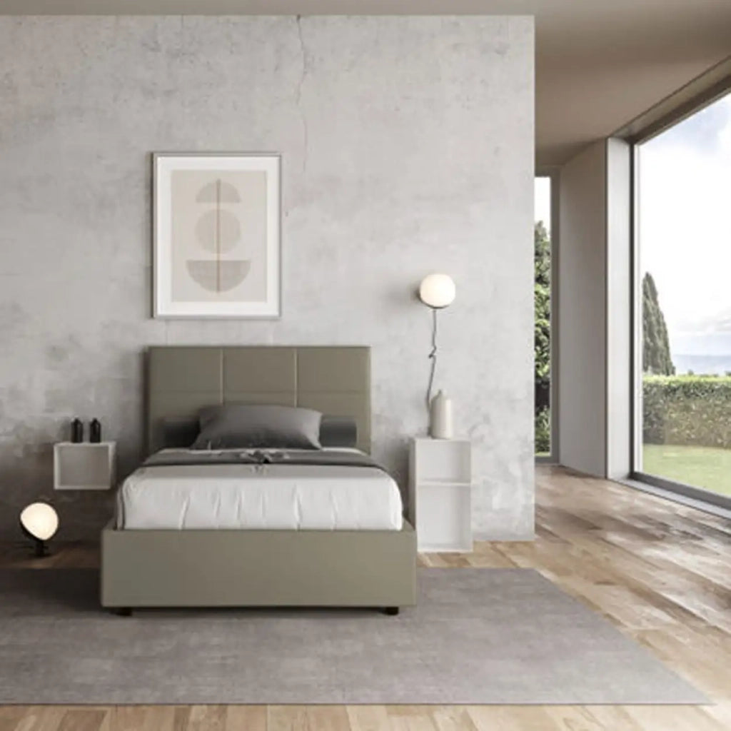 Letto una piazza e mezza senza rete imbottito 120x190 similpelle cappuccino Mika