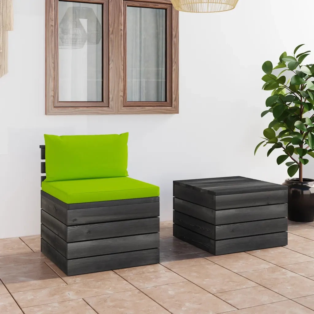 Set Divani da Giardino su Pallet 2 pz | Set Salotto da Giardino con Cuscini Massello Pino
