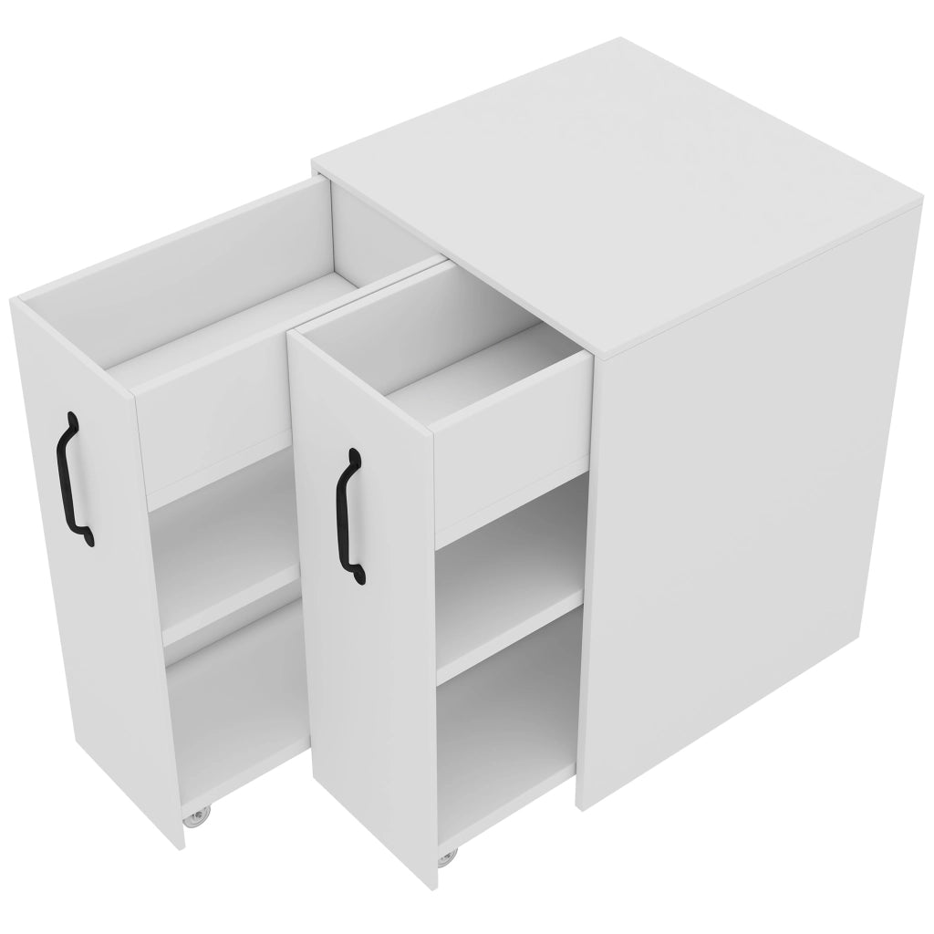 Libreria con 1 cassetto e 2 ripiani; ruote - per studio - 52×50×75 cm - bianco