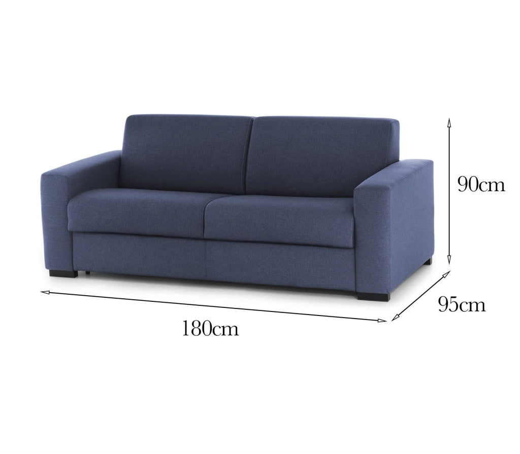 Divano fisso Cianite, Divano a 2 posti Large, Made in Italy, Sofà\  Soggiorno, in tessuto imbottito, con Braccioli slim, cm 180x95h90, Blu
