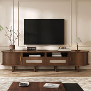 Mobile TV Ovale 170x40x40cm - Xylo - 2 Cassetti in Vimini, 2 Ante Scorrevoli, Noce