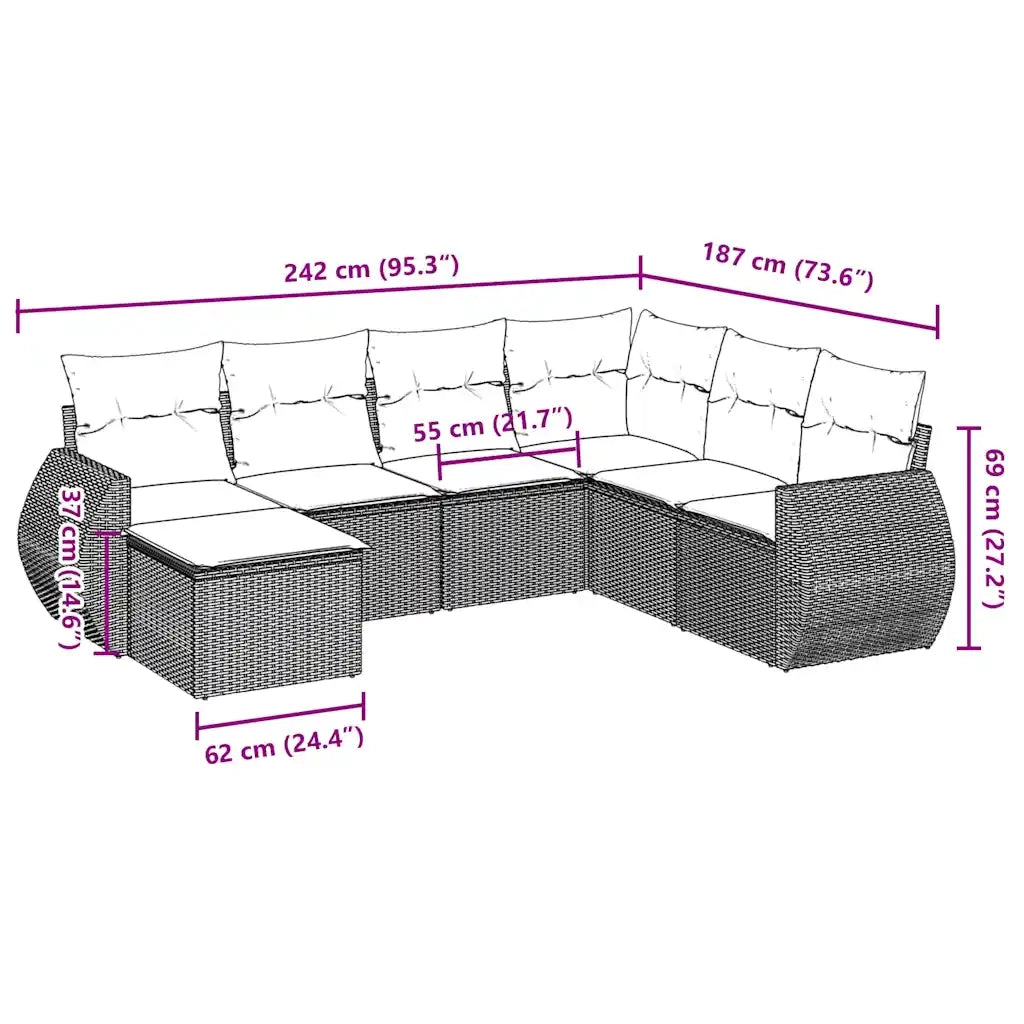 Set Divani da Giardino 7pz con Cuscini Grigio Chiaro Polyrattan