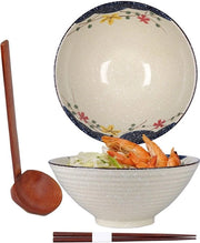 Bowl in Ceramica Giapponese con Cucchiaio e Spiedini da Cibo - 1200 ml - Stile Vintage per Muesli e Frutta di Mare - Servizio Asiatico