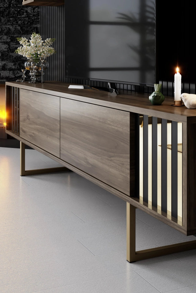 Porta TV in legno "Gold Line" - 180 x 30 x 48 cm - NoceNero