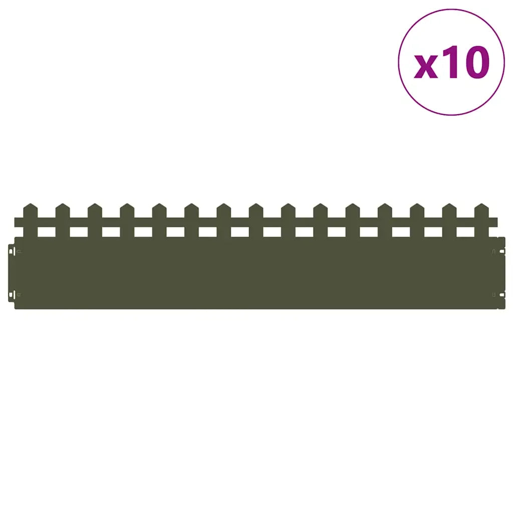 Bordure per prato 10 pz Verde oliva 103 x 0,05 x 22 cm Acciaio CFW3201410