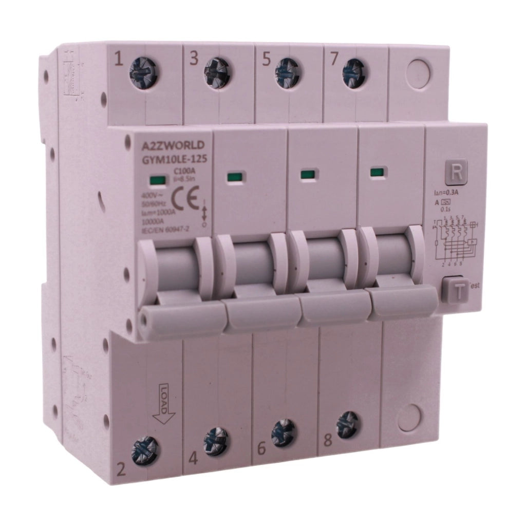 RCBO Interruttore Magnetotermico Differenziale Tipo A Curva C 4P Veri 5M 10kA 300mA, AC 400V IP20 GYM10LE-125, Disponibili 63A 80A 100A (C100A)
