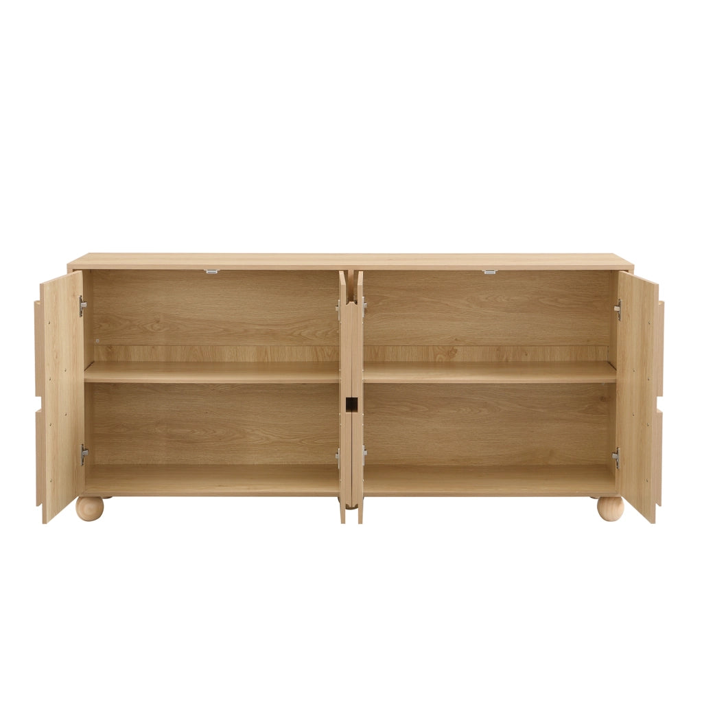 Sideboard a 4 ante con ripiani regolabili; 160x38x76 cm in MDF e pino; naturale