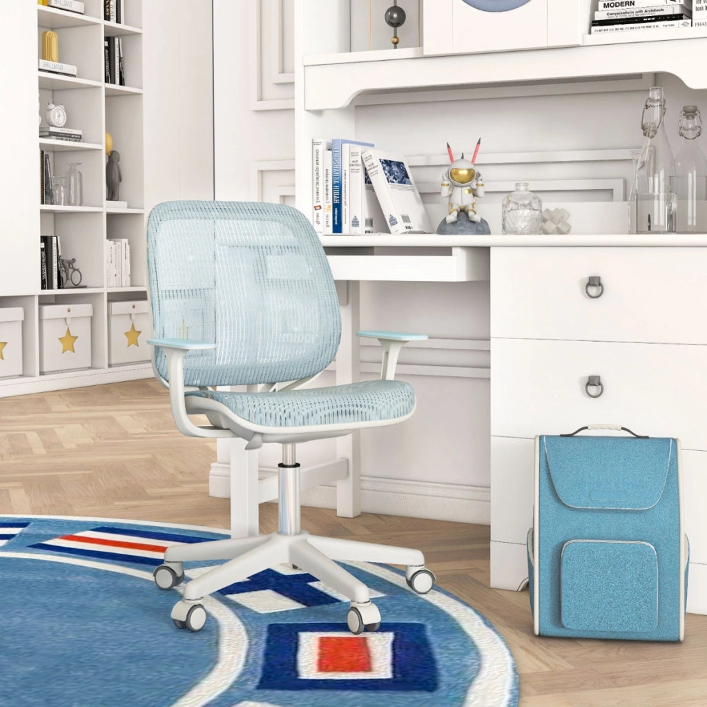 Sedia da scrivania per bambini con altezza regolabile ruote con freno braccioli morbidi-Sedia girevole per computer Blu chiaro