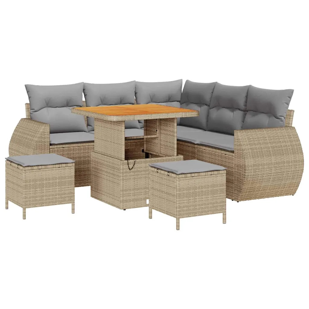 Set Divano da Giardino 8 pcs Beige e Grigio Chiaro polyrattan