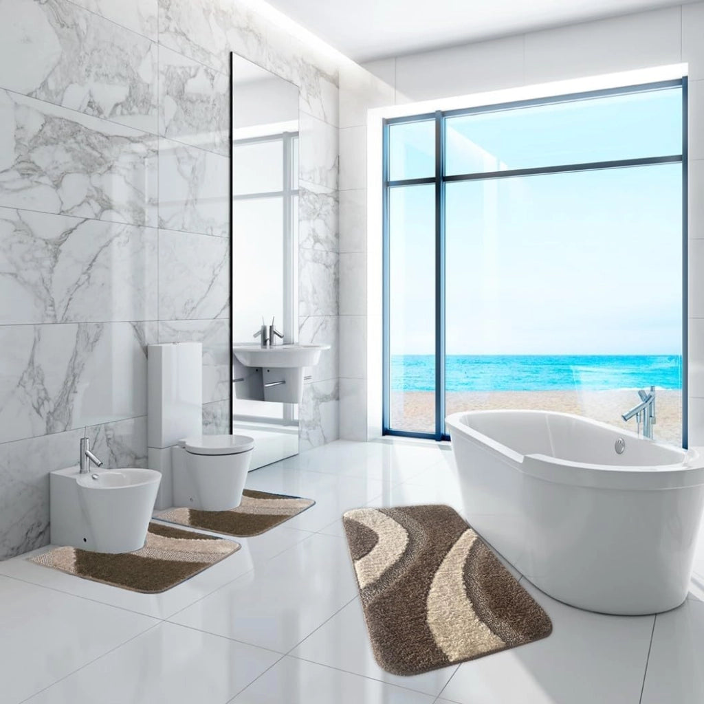 Tappeto Bagno 50x110 cm Scendiletto Antiscivolo Shaggy 3D Moderno Assorbente Marrone