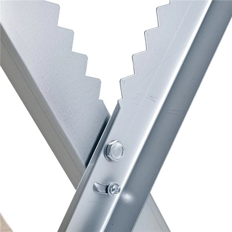 CAVALLETTO TAGLIALEGNA PIEGHEVOLE E TRIANGOLARE IN METALLOCON DENTI SEGHETTATI, 83X83X79 CM, ARGENTO
