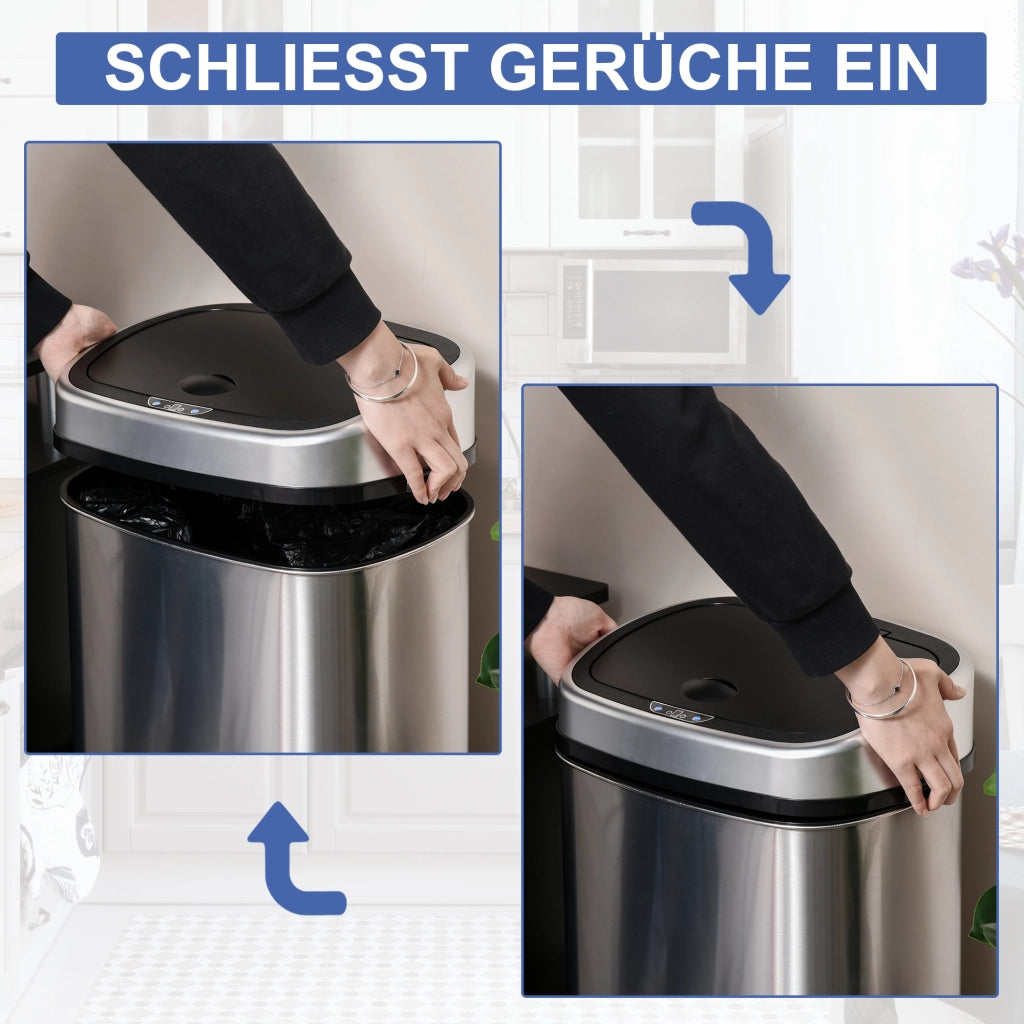 Bidone con sensore 48L ¨C zephmum ¨C acciaio inox argento