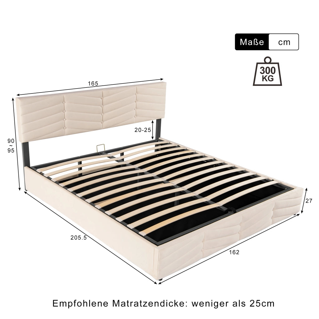 DESMIU Letto Contenitore Letto Matrimoniale con Testiera Regolabile, Vano Idraulico, 160 × 200 cm, senza materasso, Beige