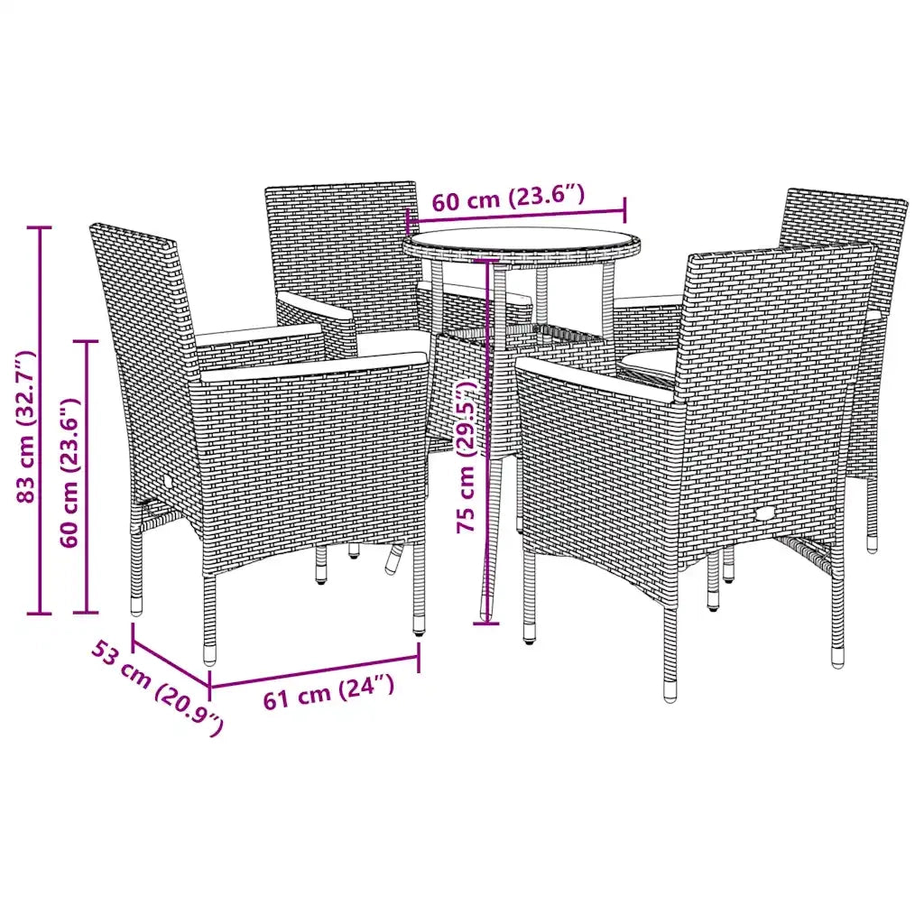Set da Pranzo da Giardino con Cuscini 5 pz | Set Salotto da Giardino Polyrattan e Vetro